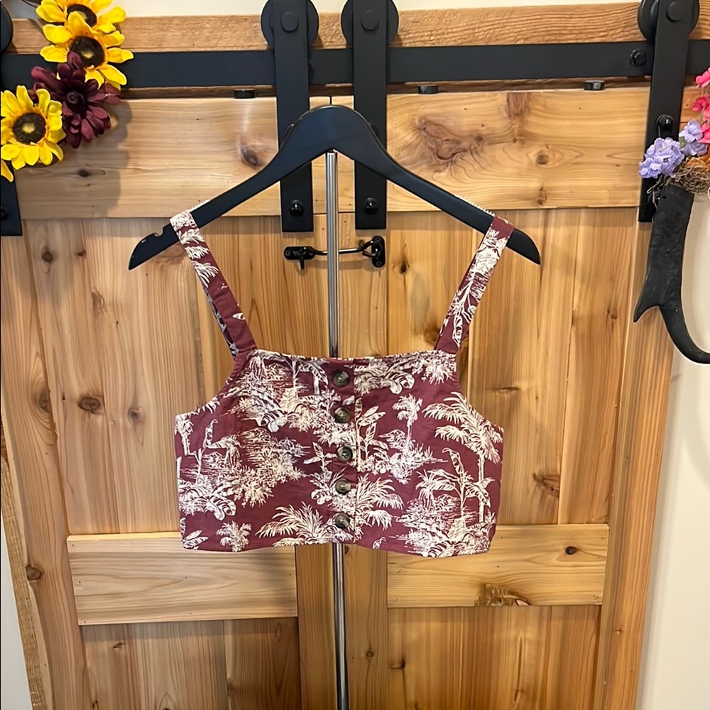 American Eagle Outfitters Maroon Botanical Crop Top